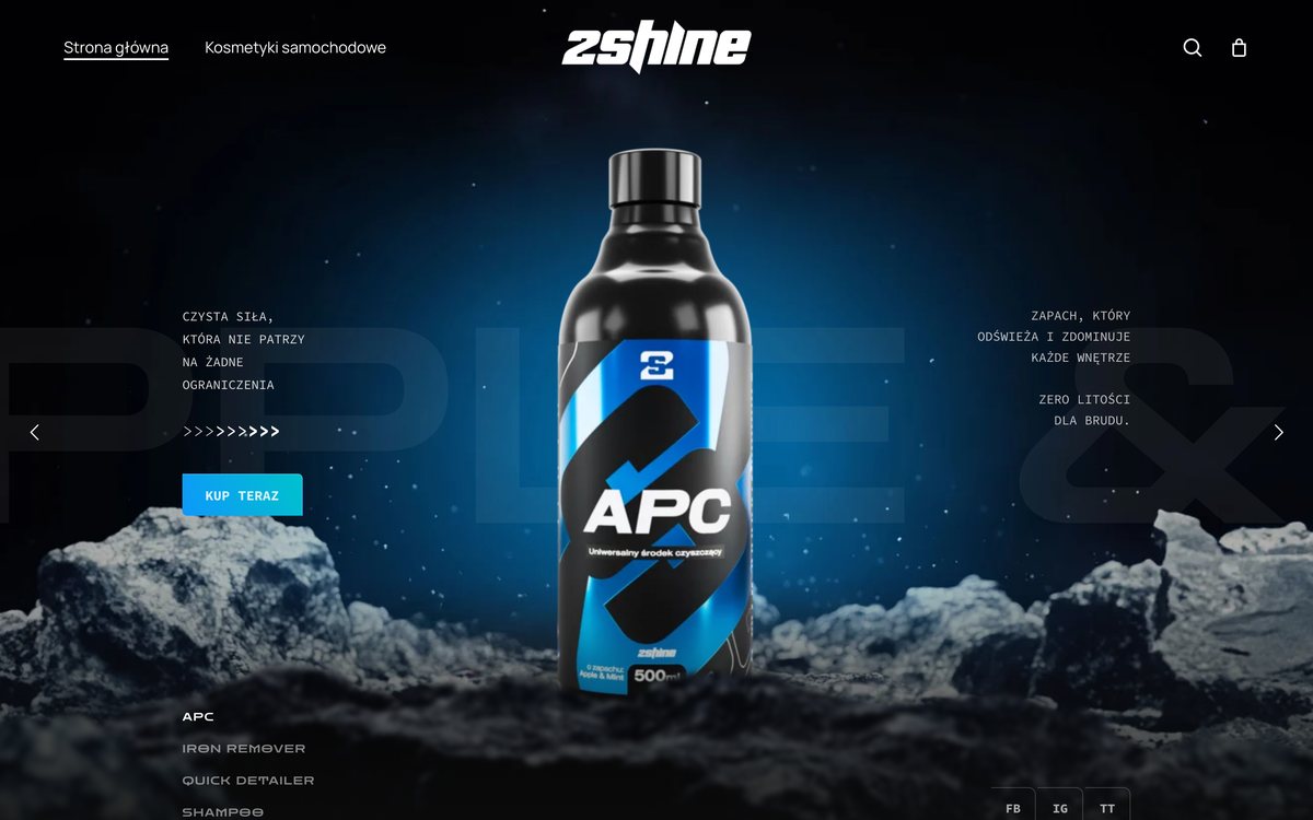 Sklep 2Shine: butelka kosmetyku samochodowego APC na ciemnym, kosmicznym tle