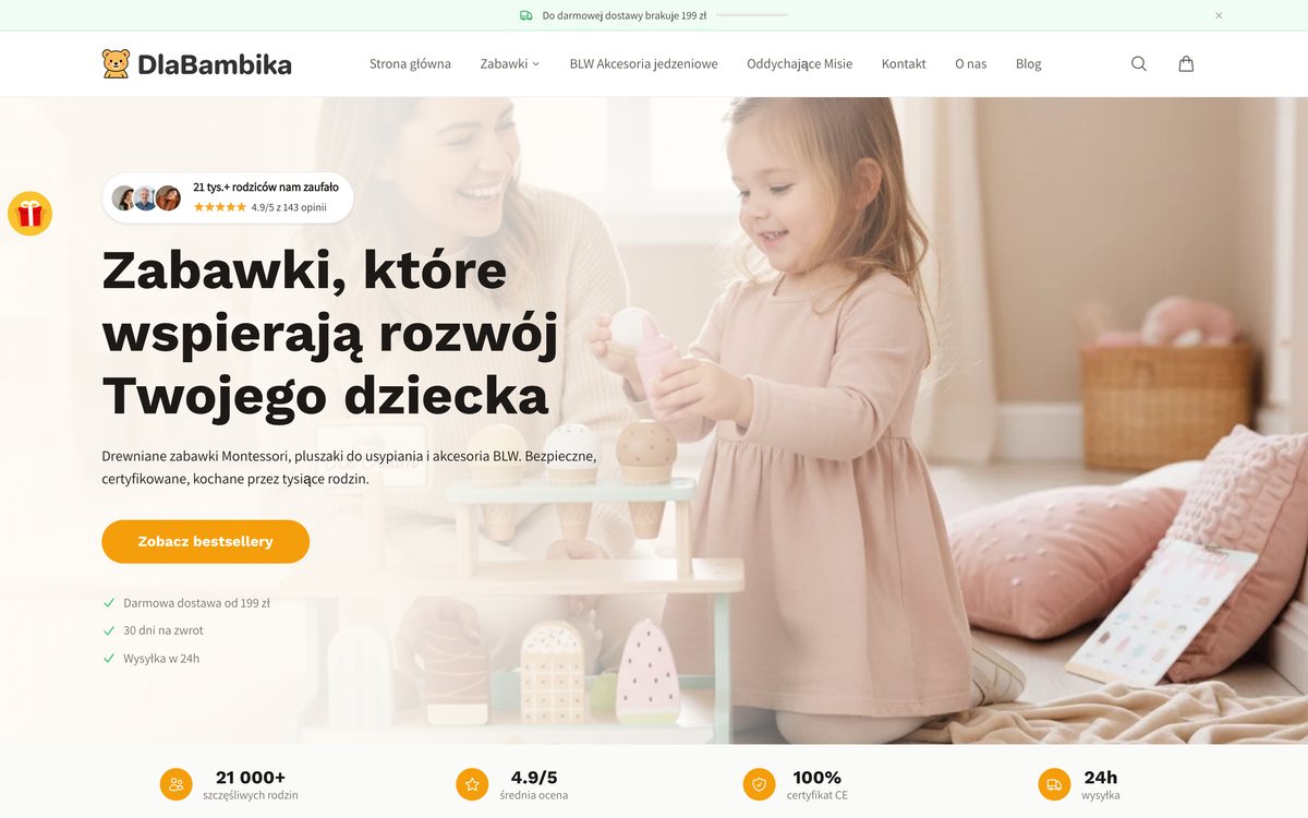 Sklep dlaBambika: zabawki Montessori, hasło Zabawki, które wspierają rozwój Twojego dziecka